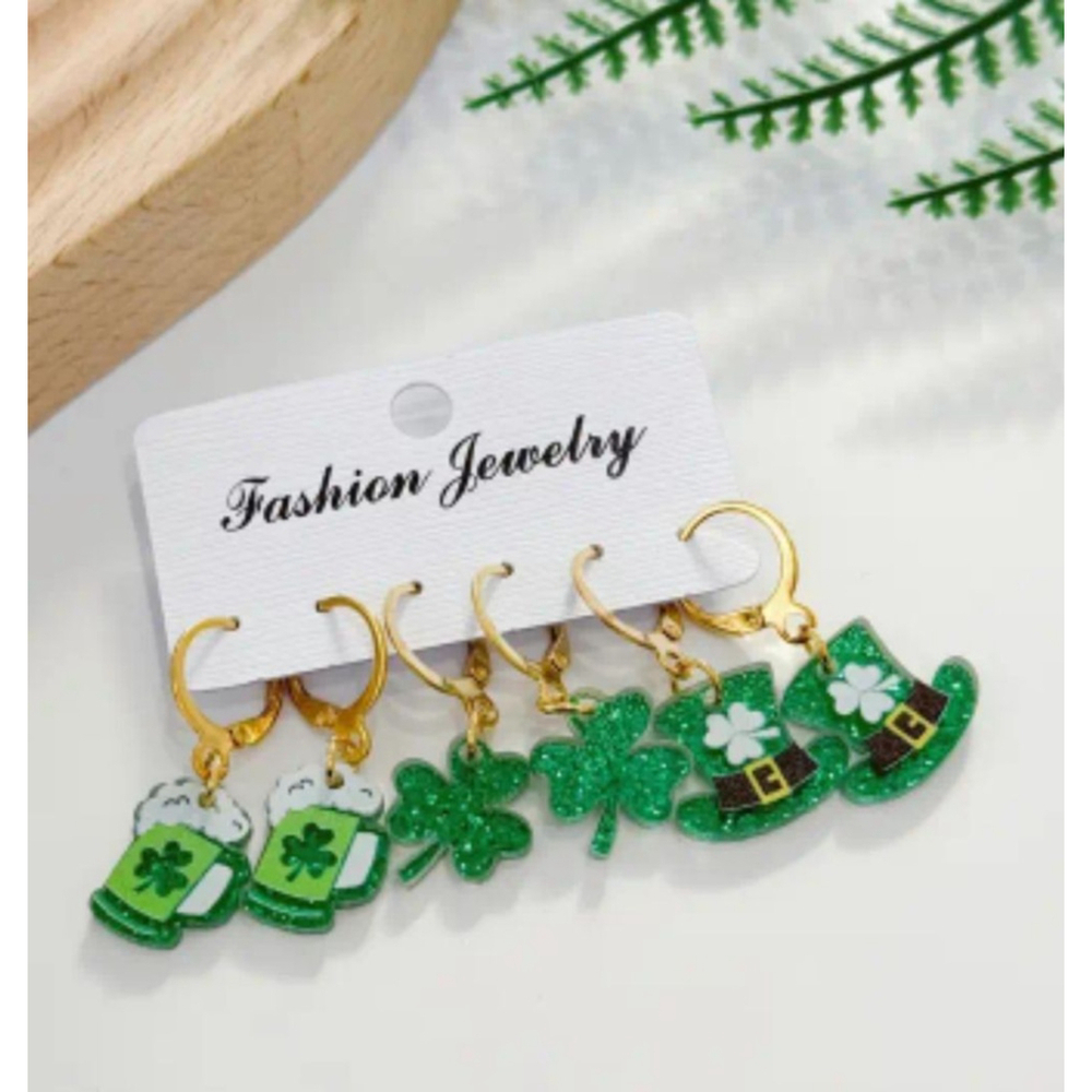 Women's St. Patrick's Day Earrings Green Gold